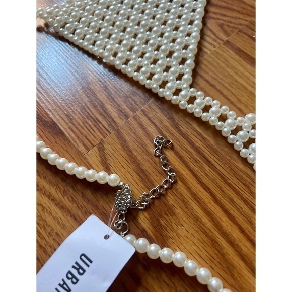 Urban Outfitters White Pearl Bra Top Plunging Bralette Layering Jewelry Large - Picture 6 of 9
